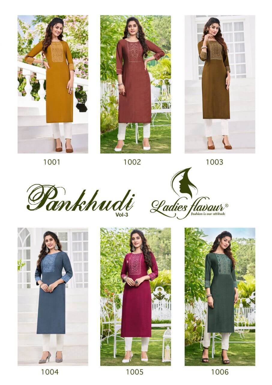 Ladies Flavour Pankhudi vol 3 Embroidery Work Kurti Catalog in Wholesale, Buy Ladies Flavour Pankhudi vol 3 Embroidery Work Kurtis Full Catalog in Wholesale Price Online from Vadodara, Gujarat